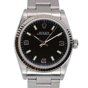 ROLEX OYSTER PERPETUAL 77014 WATCH 31MM STEEL BLACK INDEX OYSTER YR-1999